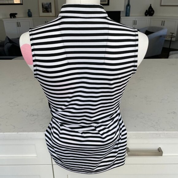 Fairways Slvless Mandarin Collar V Neck Striped DeLux Dri Golf Top Blk+Wht Sz S - Picture 5 of 10